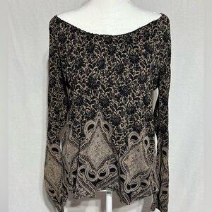 Liz Wear Elegant Black and Cream Long Sleeve Blouse Size Large